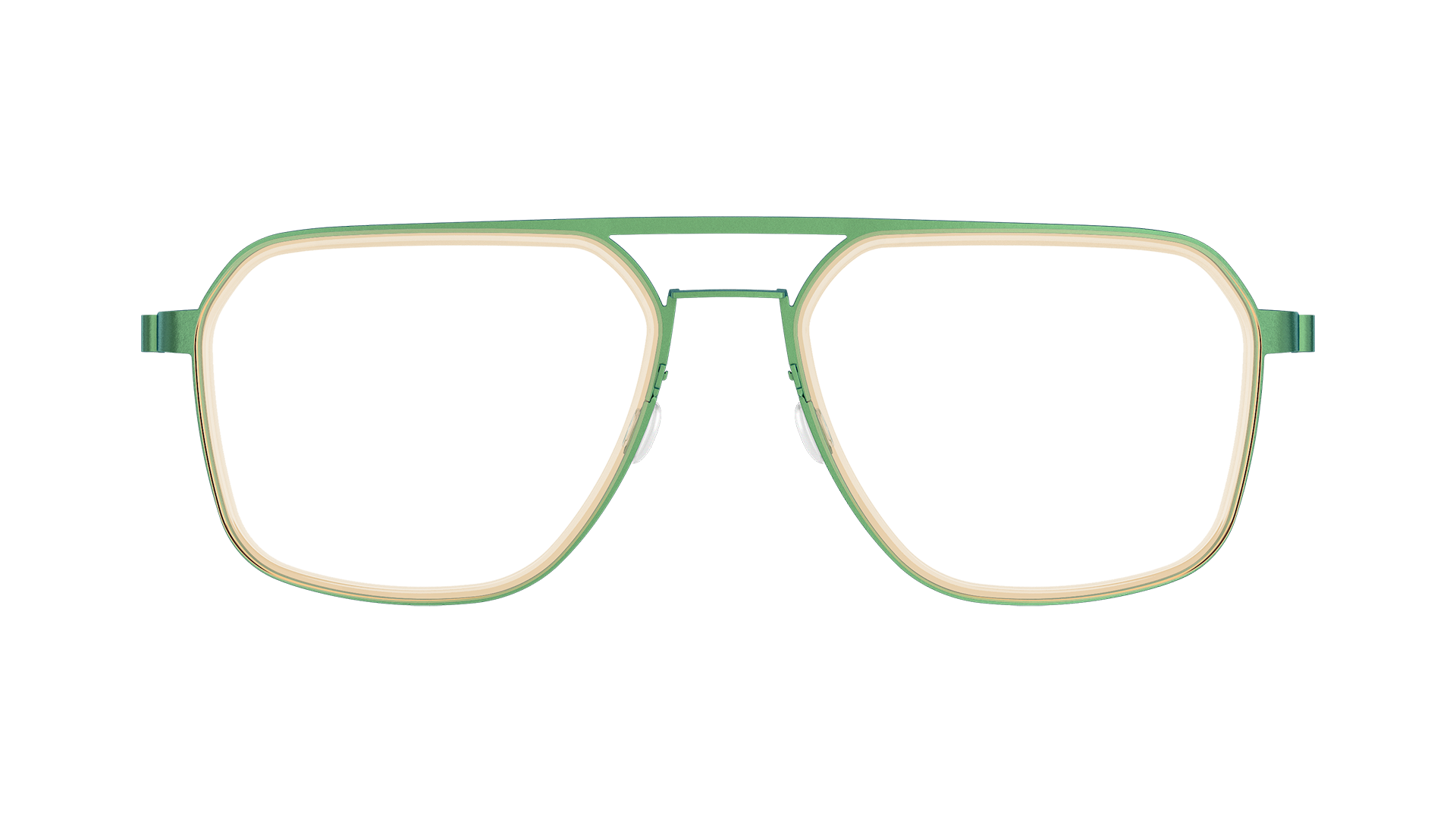 LINDBERG strip Model 9753 double bar green titanium square shape glasses with an inner acetate rim