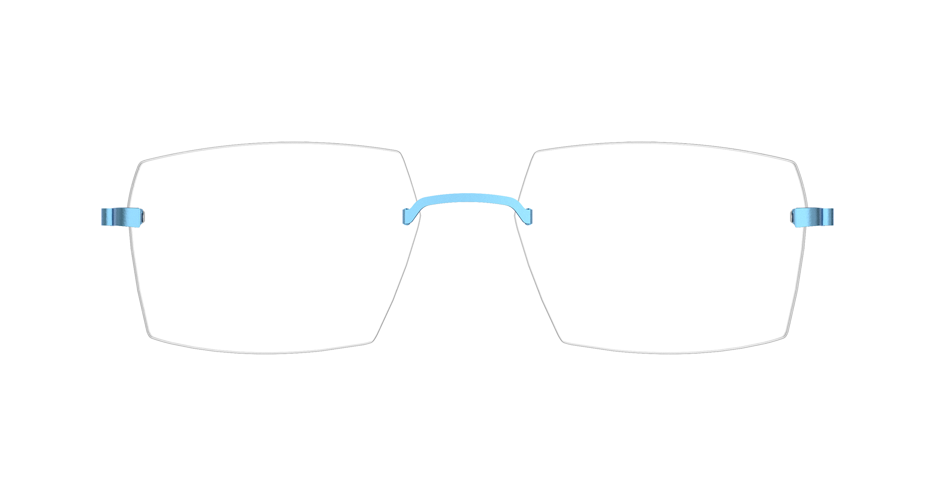 LINDBERG strip3p, Modell 2427 20, randlose Brille mit eckigen Gläsern und blauen Titanbügeln