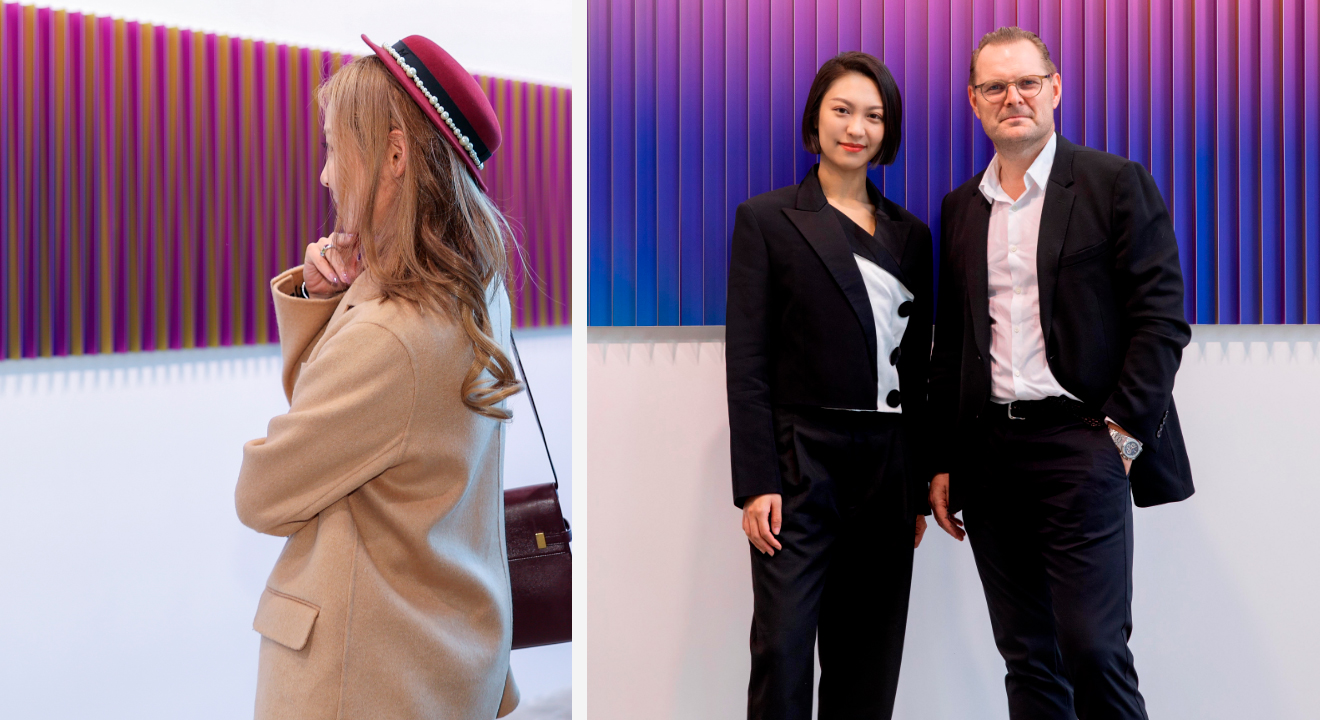 Anny Fan und Michelle Ye vor der LINDBERG-Kunstinstallation beim West Bund Art and Design Festival 2020
