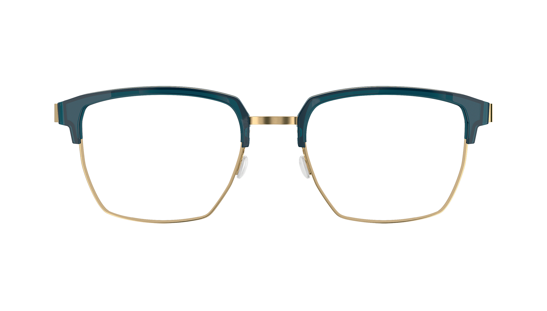 LINDBERG spirit, Modell 9851, Halbrandbrille in Blau-Gold mit Titanfassung und eckigen Gläsern