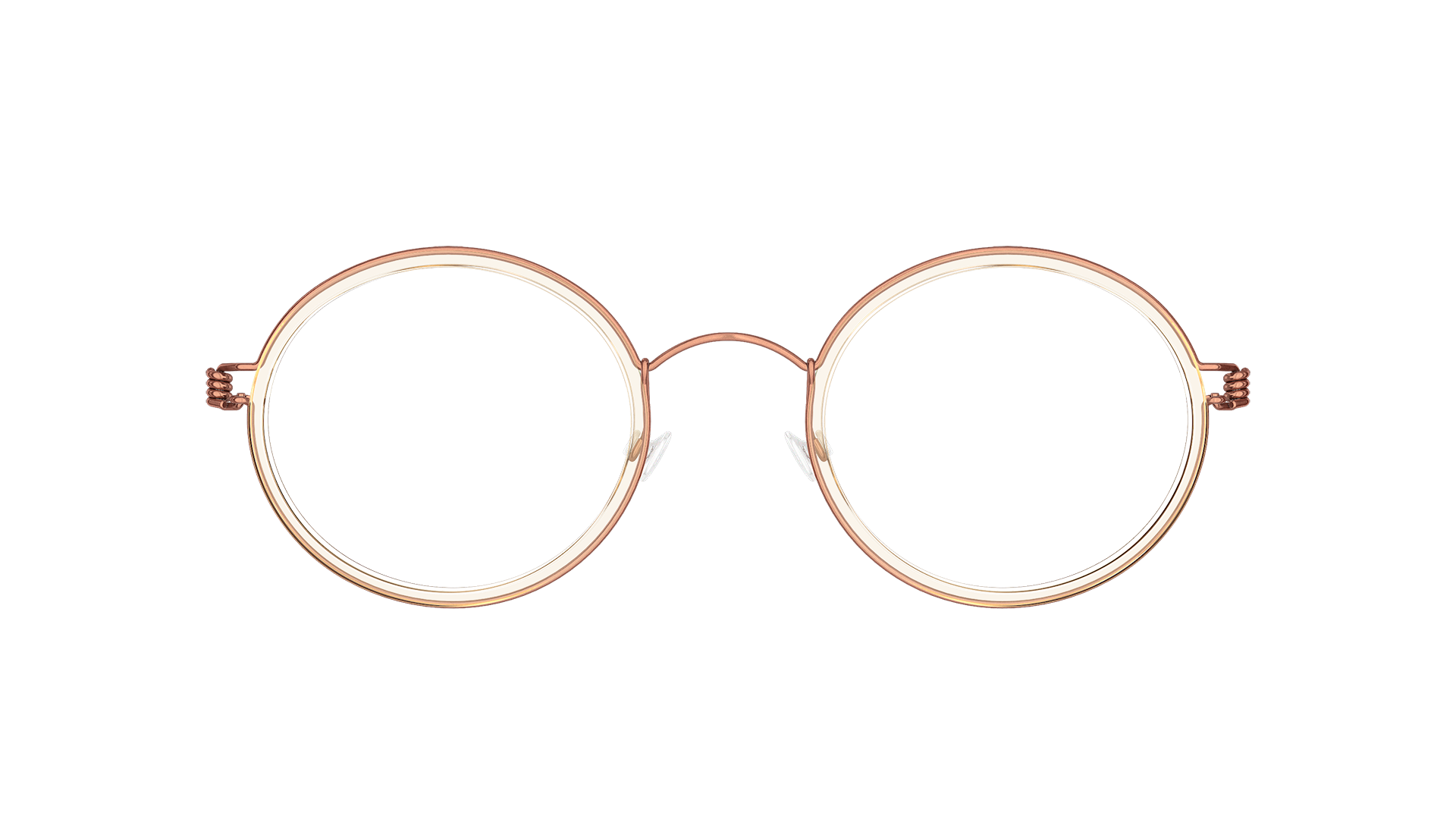 LINDBERG-Modell Cameron PU12, runde Brille in Kupfer mit transparenter Innenfassung