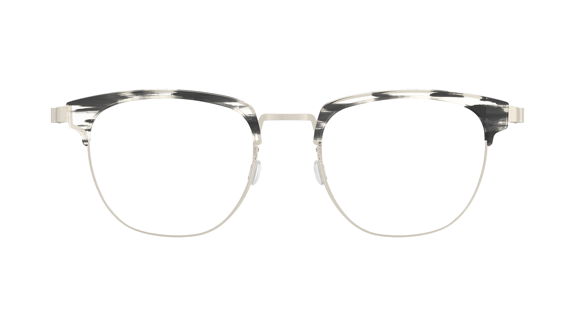 LINDBERG strip, Modell 9849 U38, silberne Titanbrille mit halbtransparenter Halbrandfassung aus Acetat in Grau