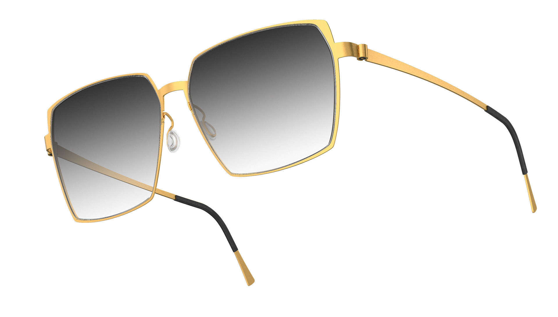 Goldene Designer-Sonnenbrille von LINDBERG mit übergroßen, eckigen, getönten Gläsern mit Farbverlauf in Grau SL86, Modell 8907
