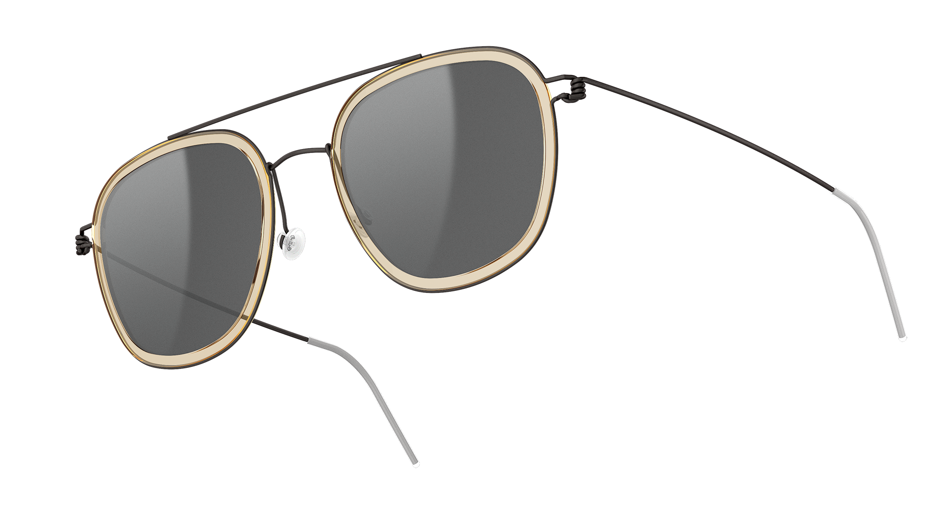 LINDBERG sun titanium Model 8205 SL48 double bar men’s sunglasses with transparent acetate and silver mirror lenses