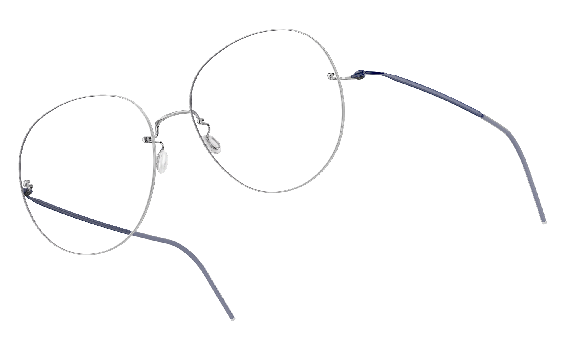 Randlose LINDBERG-Titanbrille mit runden Gläsern, Modell 2446 in Blau PU13