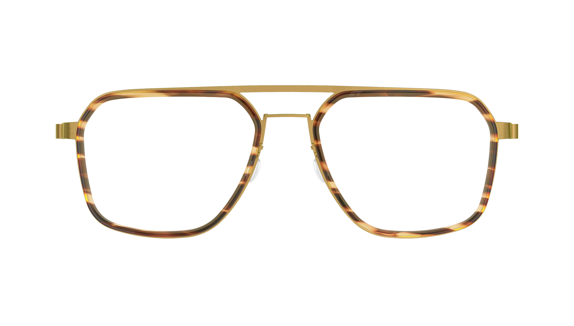 LINDBERG strip titanium Model 9753 double bar gold glasses with inner brown acetate rim in a rounded square shape