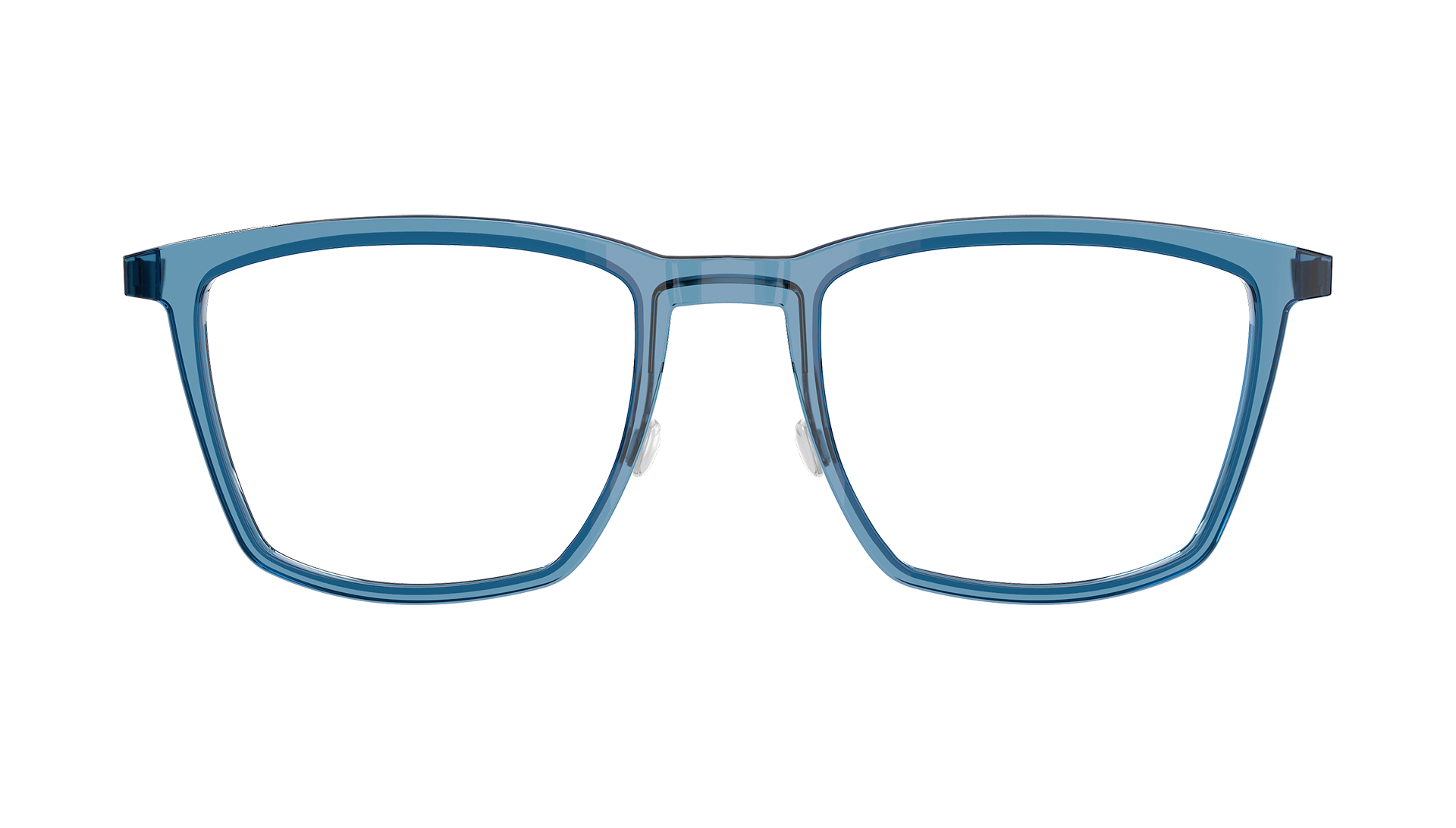 LINDBERG acetanium Model 1260 AI37 blue transparent acetate glasses in a square shape with titanium temples